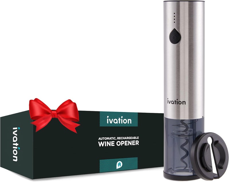 Ivation Rechargeable Automatic Wine Opener | Electric Cork Extractor Tool with Lithium Battery, LED Lights, USB Charging Cable, Bonus Foil Cutter & Elegant Gift Box | Uncorks 50 Bottles Per Charge - Image 4
